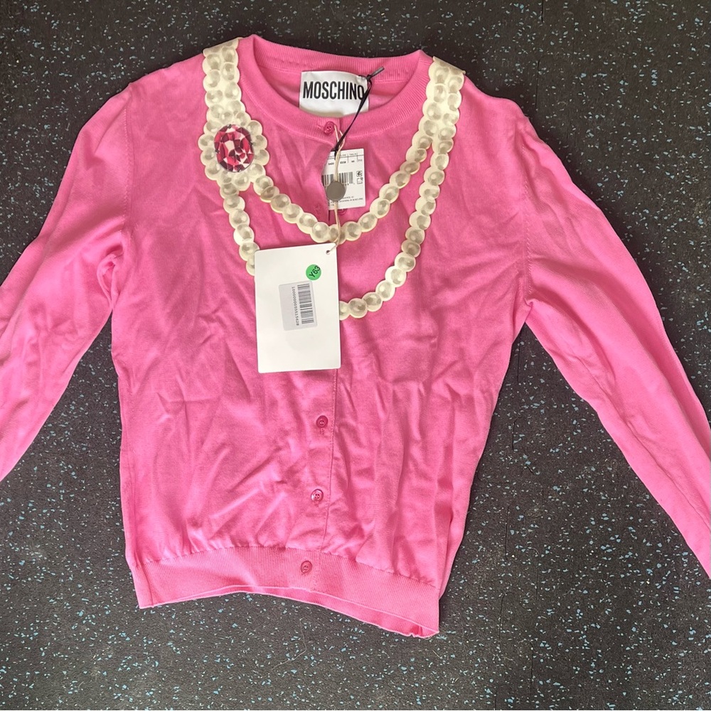 Pink Moschino Cardigan with Fake Pearls (NWT)